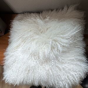 Angora White Throw Pillow 18”x18”